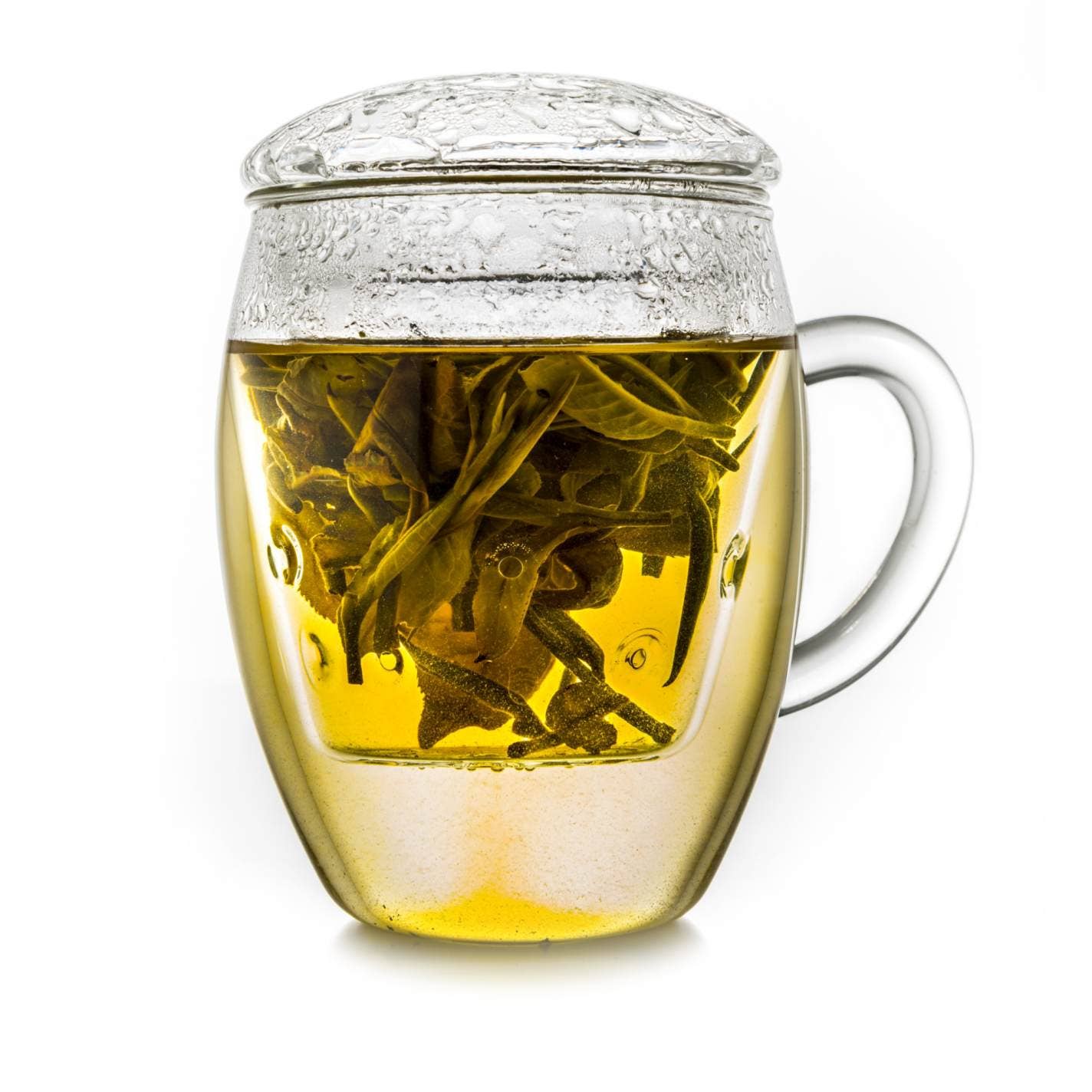 All in one Tea glass with glass strainer and glass cover